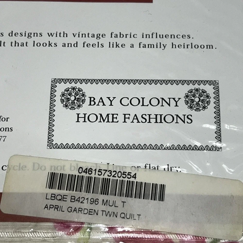 Bay Colony Home Fashions Dowry Chest‎ Collection April Garden Twin Quilt New Vtg